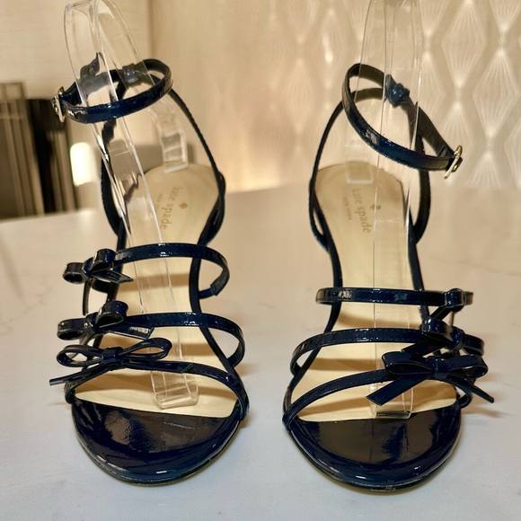 Kate Spade | Navy Patent Leather Strappy Heels - Picture 3 of 10